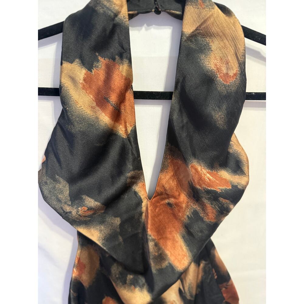 Lulus Halter Midi Dress Small NWT Satin Abstract Print Front Slit Open Back - Picture 2 of 16